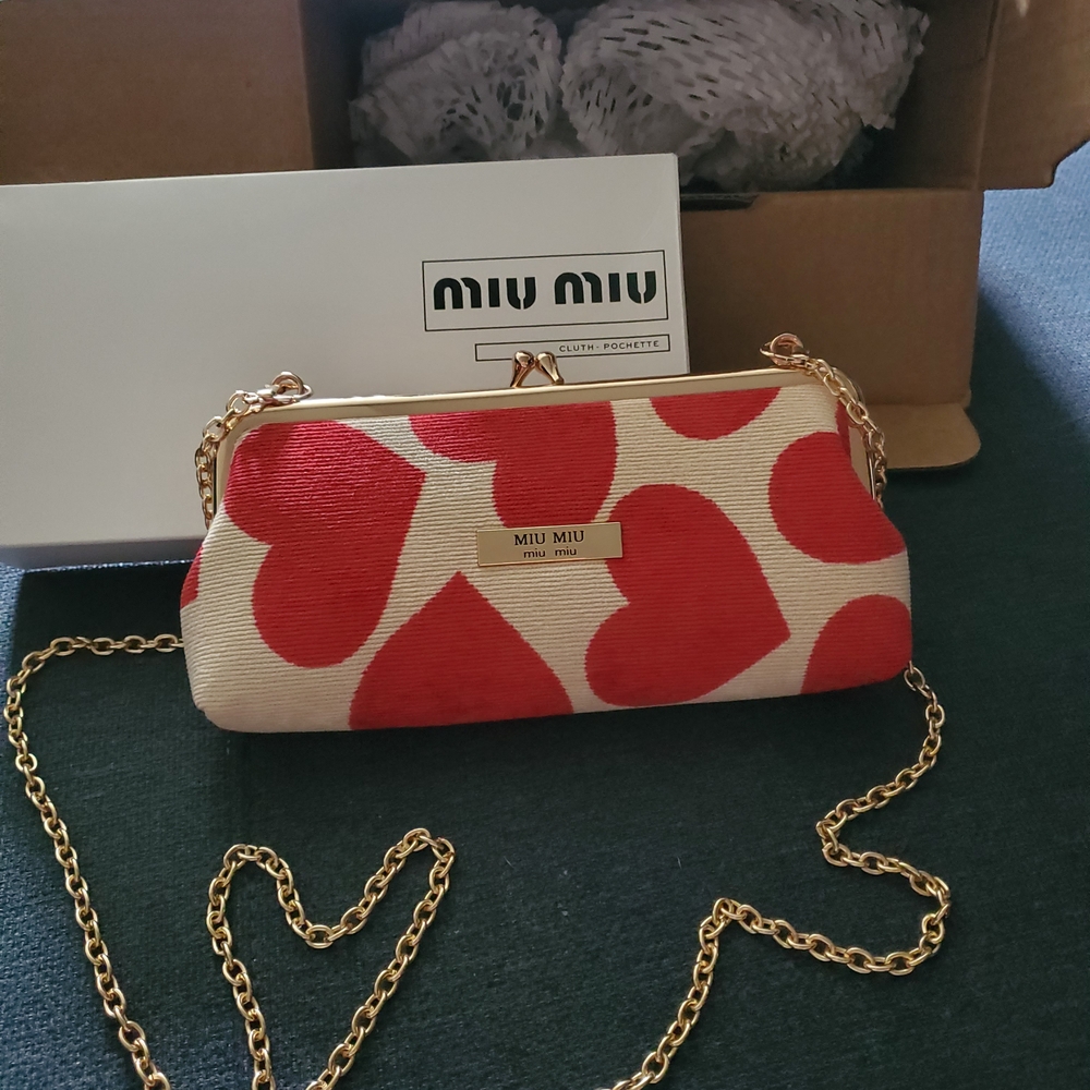 Miu Miu Red and Cream Heart Clutch